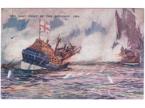 Art postcard of the naval ship Revenge