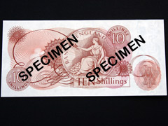 Ten Shilling Red-Brown Banknote from 1960's Image 2