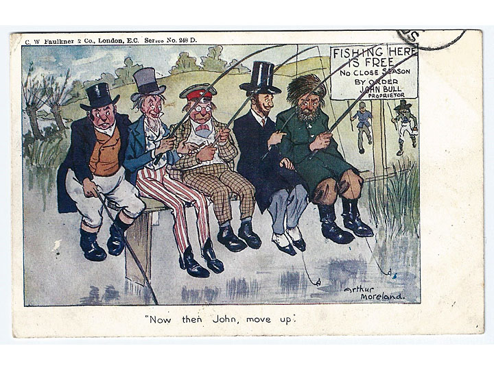 John Bull Fishing Here is Free Political Comic Postcard