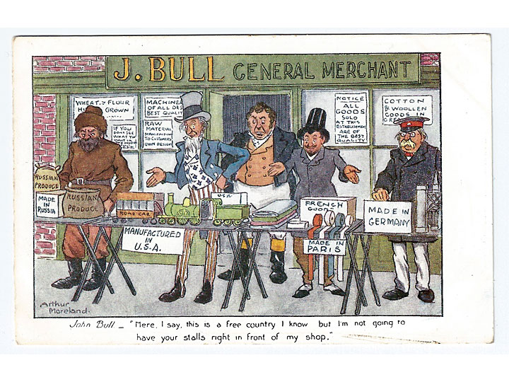 John Bull General Merchant comic political postcard