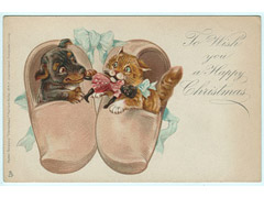 Christmas Dog and Cat Tucks Postcard