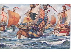 Battle of Sluys Naval art postcard 