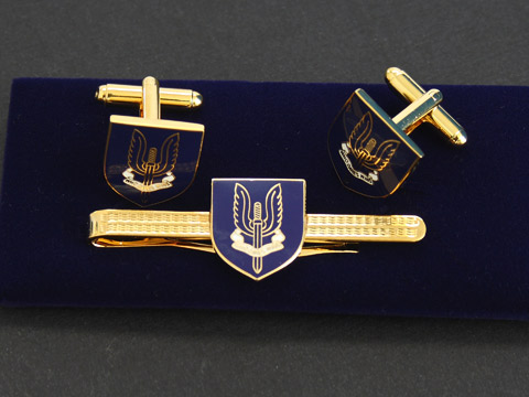 SAS Blue Shield Cufflinks and Tiepin Set