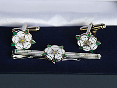 Yorkshire White Rose Cufflink and Tiepin Set