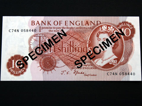 Ten Shilling Red-Brown Banknote from 1960's