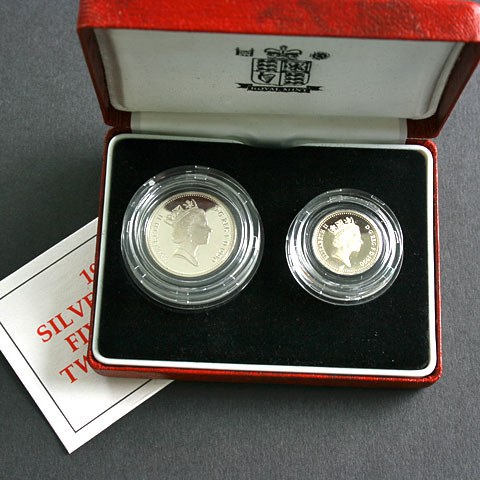 1990 Five Pence Silver Proof Two Coin Set