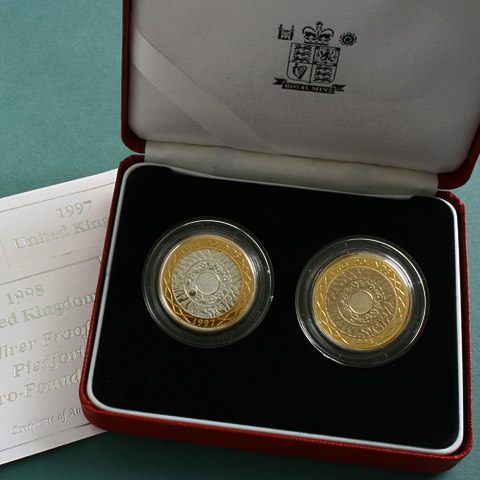 1997 and 1998 2 Pound Piedfort Proof Coin Double Set