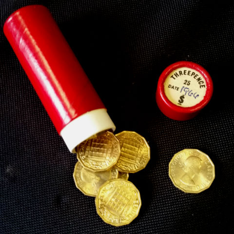 Tube of brass threepenny 3d bits