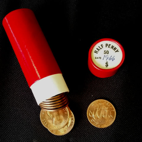 Tube of uncirculated half pennies