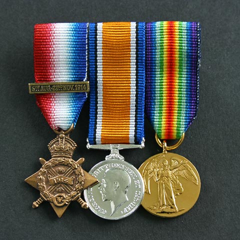 WW1 Mons Trio Mounted Miniature Medal Group 