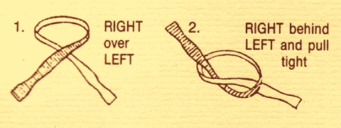 Steps 1 and 2 of tying a bow tie