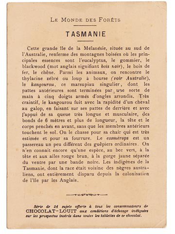 Chocolat Louit Trade Card - Tasmania
