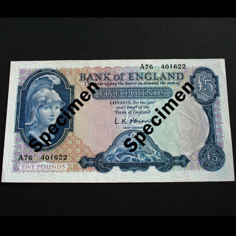 Bank of England Blue Five Pound Note L.K.OBrien